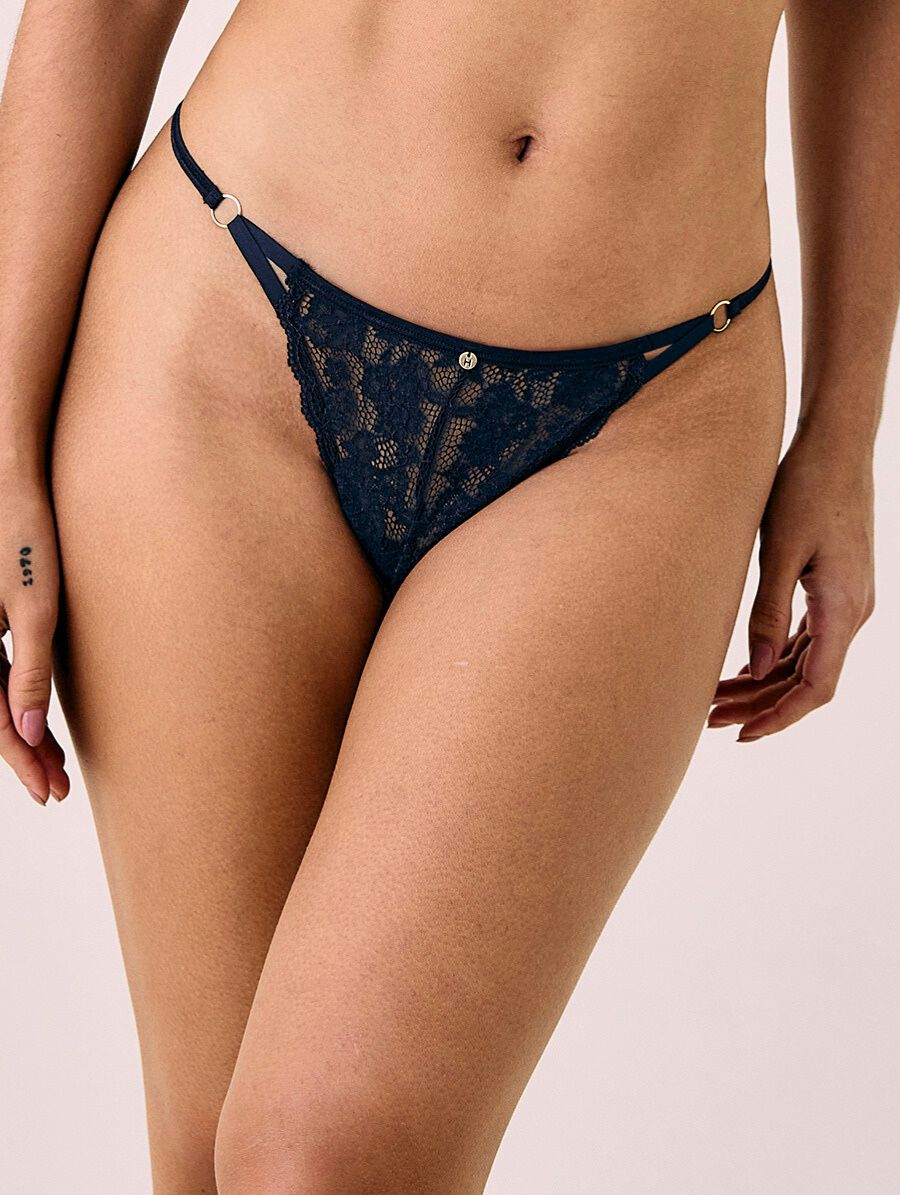 Calcinha String Fio Dental Em Renda Azul Diamond